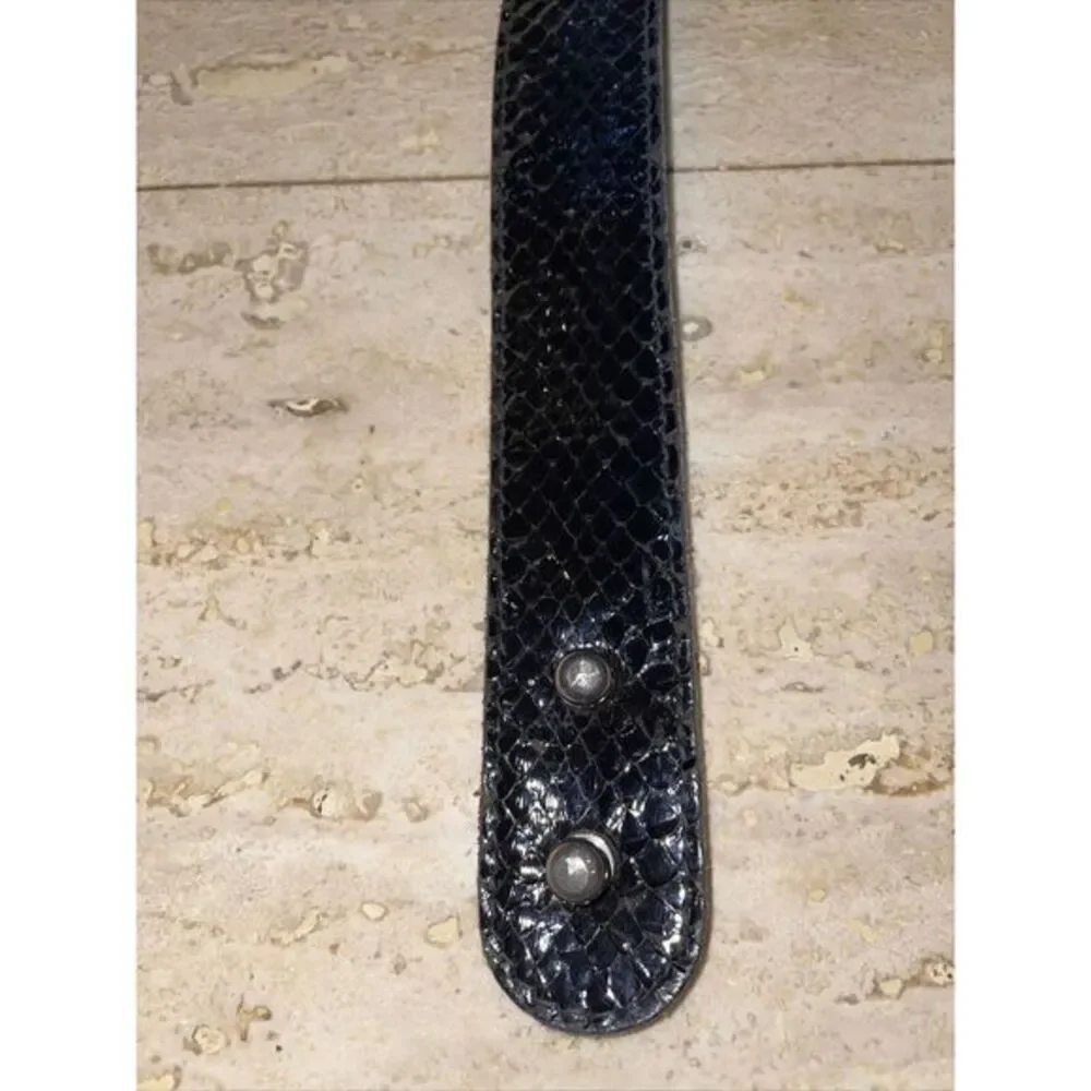 Vtg Brighton Reptile Skin Belt Silver Bold Buckle Sz‎ S